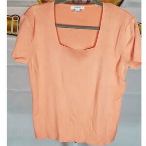 Dressbarn Peach Orange Short Sleeve Knit Sweater Size XL